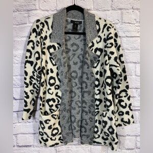 Ali Miles Leopard Print Open Front Cardigan Sweater Size M